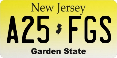 NJ license plate A25FGS