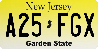 NJ license plate A25FGX