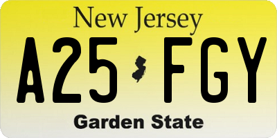 NJ license plate A25FGY