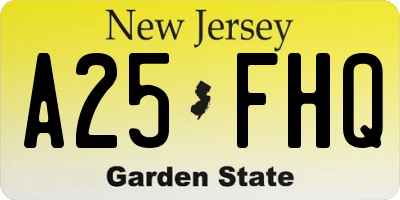 NJ license plate A25FHQ