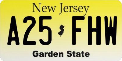 NJ license plate A25FHW