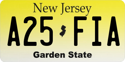 NJ license plate A25FIA
