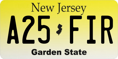 NJ license plate A25FIR