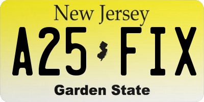 NJ license plate A25FIX