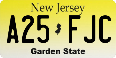 NJ license plate A25FJC