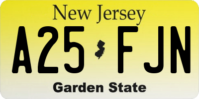 NJ license plate A25FJN
