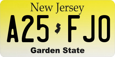NJ license plate A25FJO