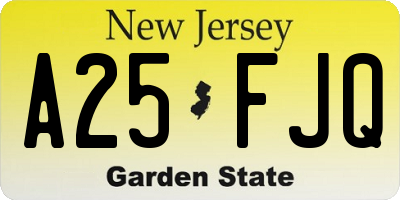 NJ license plate A25FJQ