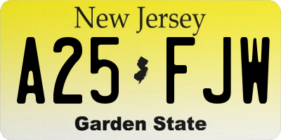 NJ license plate A25FJW