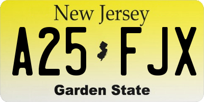 NJ license plate A25FJX