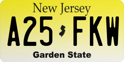NJ license plate A25FKW
