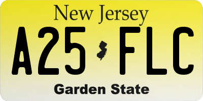 NJ license plate A25FLC