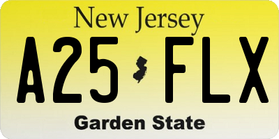 NJ license plate A25FLX