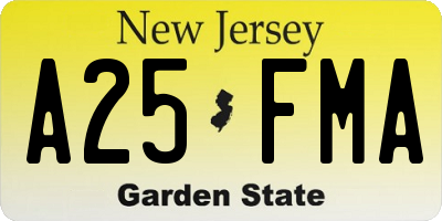 NJ license plate A25FMA