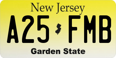 NJ license plate A25FMB