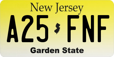 NJ license plate A25FNF
