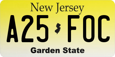 NJ license plate A25FOC