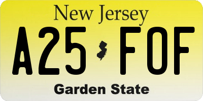 NJ license plate A25FOF