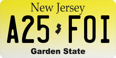 NJ license plate A25FOI