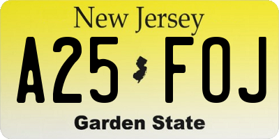 NJ license plate A25FOJ