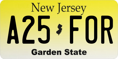 NJ license plate A25FOR