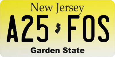 NJ license plate A25FOS
