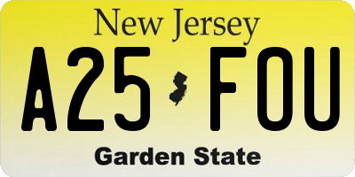 NJ license plate A25FOU