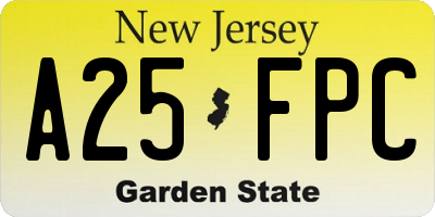 NJ license plate A25FPC