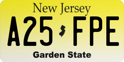 NJ license plate A25FPE