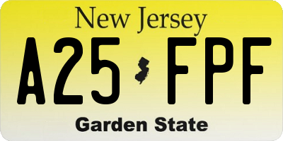 NJ license plate A25FPF