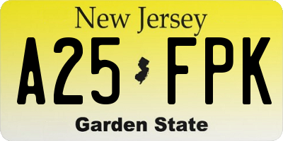 NJ license plate A25FPK