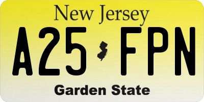 NJ license plate A25FPN