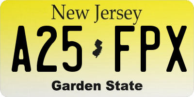 NJ license plate A25FPX