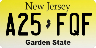 NJ license plate A25FQF