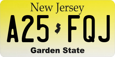 NJ license plate A25FQJ