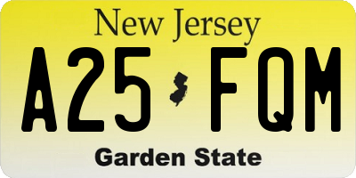 NJ license plate A25FQM