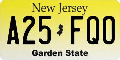NJ license plate A25FQO