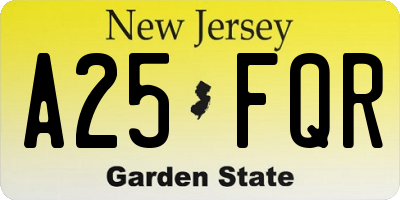 NJ license plate A25FQR