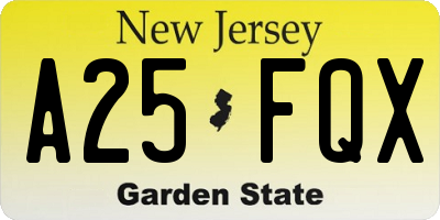 NJ license plate A25FQX
