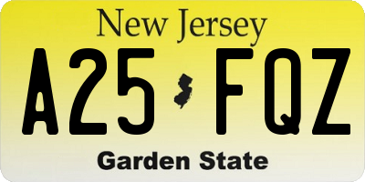 NJ license plate A25FQZ
