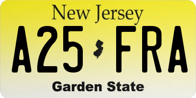 NJ license plate A25FRA