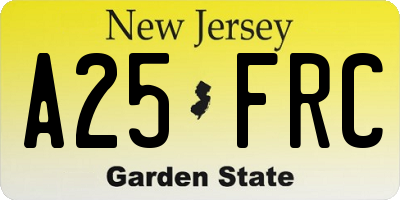 NJ license plate A25FRC