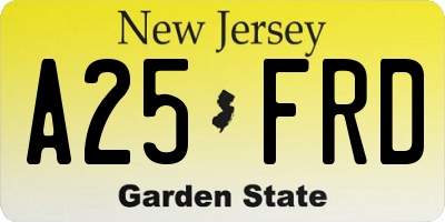NJ license plate A25FRD