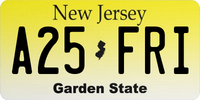 NJ license plate A25FRI