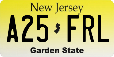 NJ license plate A25FRL