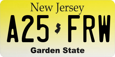 NJ license plate A25FRW