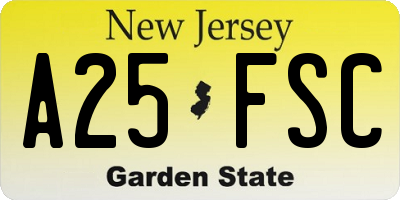 NJ license plate A25FSC
