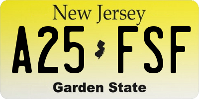 NJ license plate A25FSF
