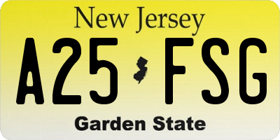 NJ license plate A25FSG