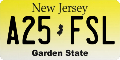 NJ license plate A25FSL